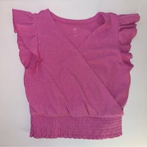 GAP Vibrant Pink Knit Top Magenta Ruffle Smocked XL (12) Excellent condition